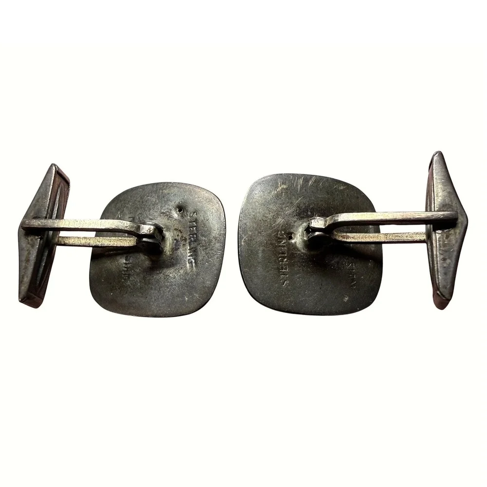Vintage Sterling Silver Siam Niello Cufflinks Goddess Mekkala Thailand Square